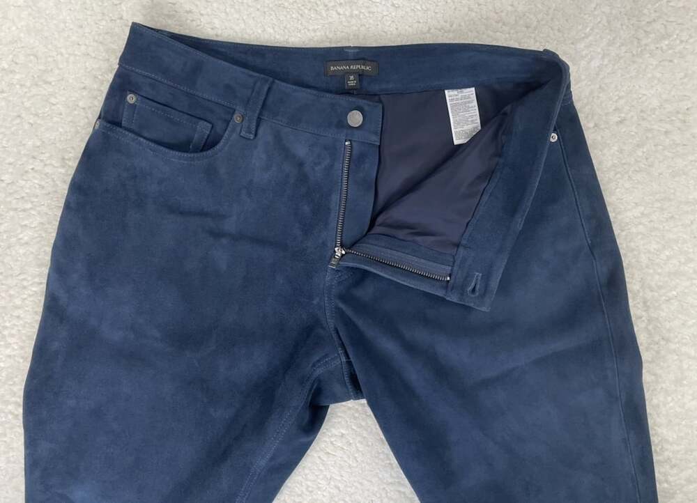 Banana Republic True Blue Denim Goat Suede Pants Mens 36x28.5 Lined Navy Relaxed